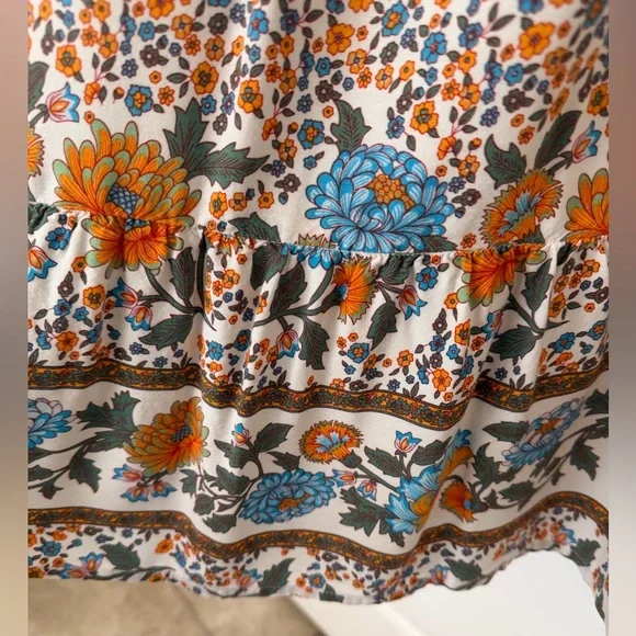 Merkeety Orange Blue Floral Ruffle Tiered Maxi Skirt, Size XL - Picture 5 of 11